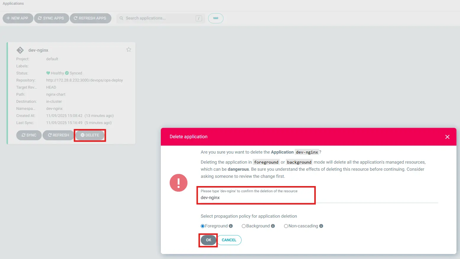 Argo CD Application Delete
