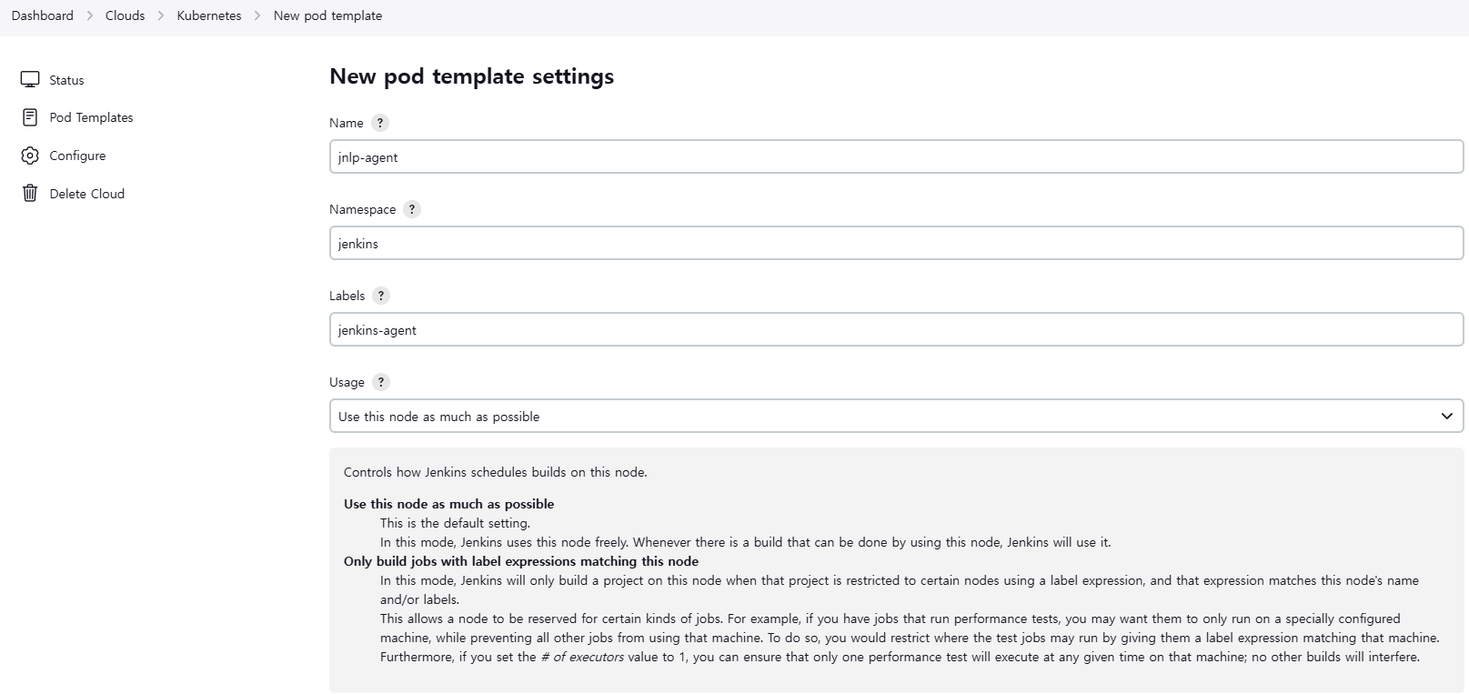 New Pod Template Setting 1